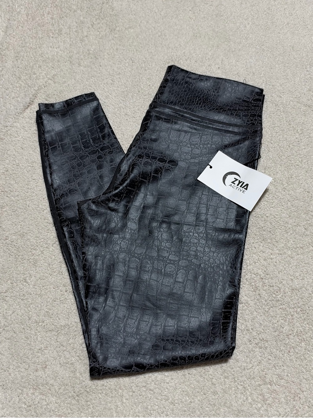 ZYA Active Women's Black Faux Croc Leggings